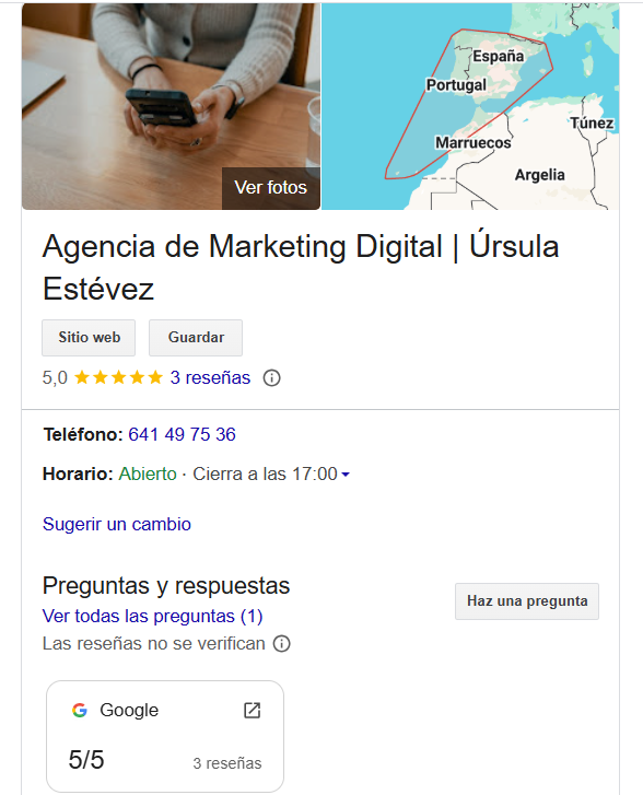 ficha de google my business - agencia de marketing en vigo ursula estevez